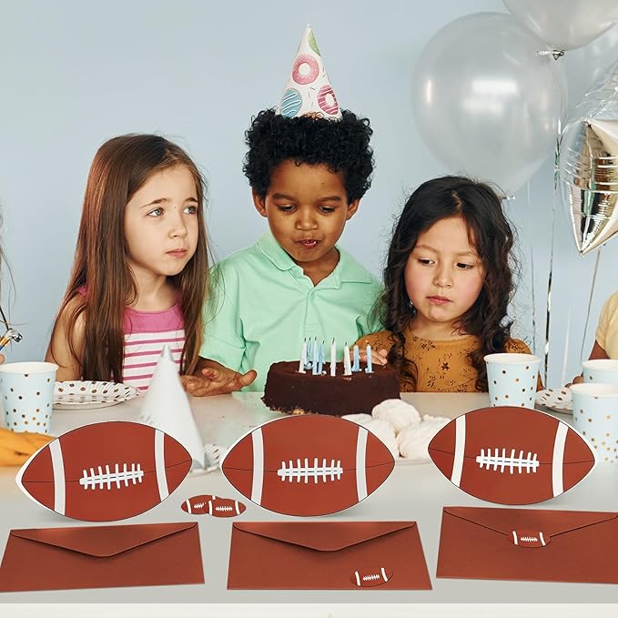 Whaline 24 Pcs Football Shaped Thank You Cards Greeting Cards with Envelopes Stickers Brown Rugby Blank Note Card for Football Season Sports Games Baby Shower Birthday Party, 4 x 6 Inch