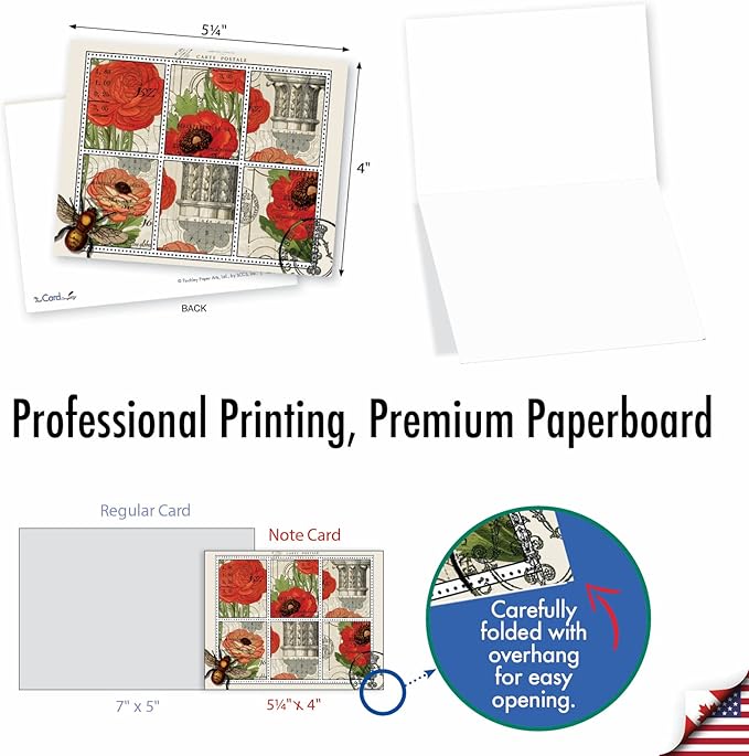 The Best Card Company - 10 Retro Blank Cards with Envelopes (4 x 5.12 Inch) - Artistic Boxed Assortment, Vintage Note Cards - What's the Buzz M3983