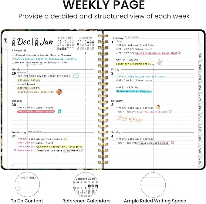 2026 Planner, Monthly and Weekly Calendar Planner for Women, Jan 2026 - Dec 2026, Hardcover Pretty 2026 Agenda Planner Book with Tabs, Spiral Bound, Perfect for School Office Home Supplies, 6.3" x 8.5" - Forest Botanica