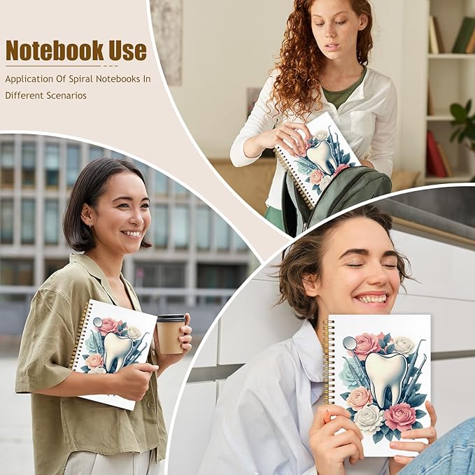 WUCHJ Dentist Gifts Notebook, Dental Hygienist Assistant Gifts Journal, Floral Tooth Spiral Notebook Journal for Note Taking, Dentist Office Supplies, 5.5x8.3 Inch