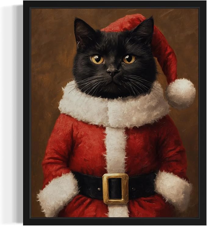 Santa Claus Cat Art Poster Print, Cat Kitten Painting Humor Portrait Pet Artwork Decor Gallery A8 (Santa Claus Cat, 8 x 10 inches, Unframed)