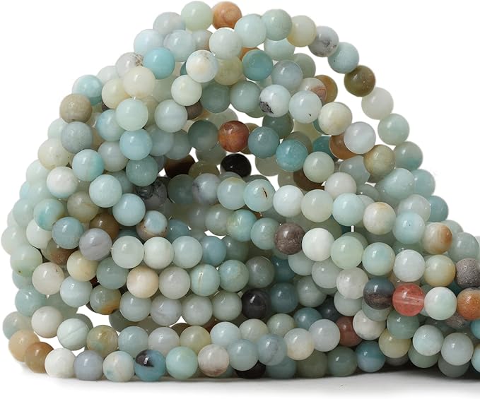 60PCS 6mm Natural Mix Color Amazonite Gemstone Round Loose Beads Stone Beads for Jewelry Making DIY 1 Strand 15"