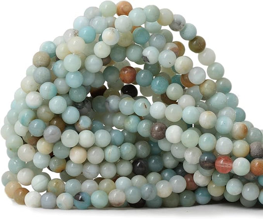 60PCS 6mm Natural Mix Color Amazonite Gemstone Round Loose Beads Stone Beads for Jewelry Making DIY 1 Strand 15"