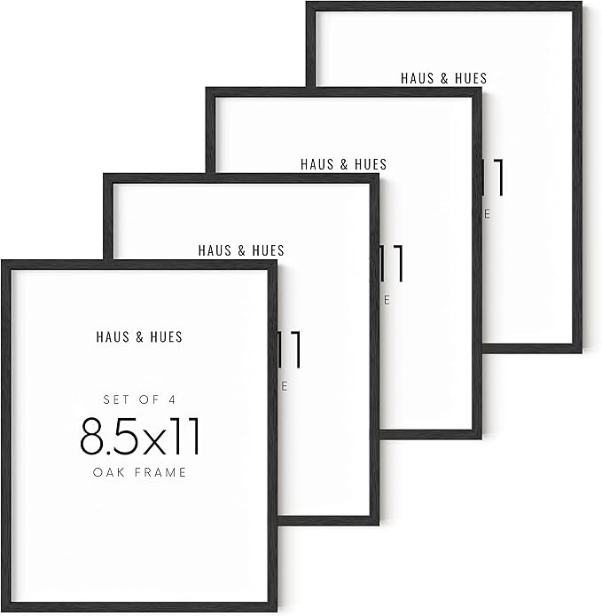 HAUS AND HUES 8.5x11 Black Oak Frame Set of 4 - Wooden Gallery Display for Certificates