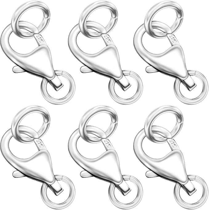 OHINGLT 925 Sterling Silver Lobster Claw Clasp with Closed Jump Rings,Necklace Clasps and Closures Suitable for Jewelry Making Necklaces Bracelet Made in Italy