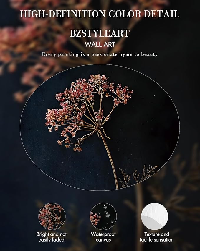 Bzstyleart Vintage Wall Art Decor for Living Room,Gold Framed Canvas Wall Art Home Decor Aesthetic Wild Carrot Flower Vintage Botanical Flower Prints,Canvas Picture Print Artwork,12 x 16 Inch