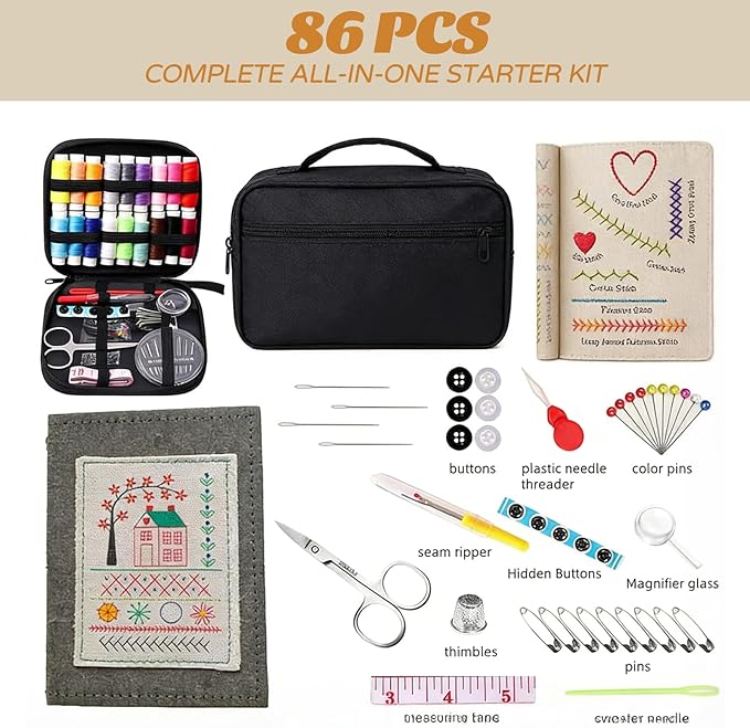 2026 Embroidery Stitch Book Kit – 106 Patterns Sampler & Tutorials, Portable Stitch Book Embroidery Kit for Beginners, All-in-One Embroidery book of Stitches Practice Set with Tools for DIY Craft
