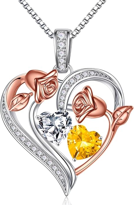 Iefil Christmas Gifts for Women Wife - 925 Sterling Silver Rose Heart Necklace, Stocking Stuffers for Women, Anniversary Birthday Gifts for Wife Girlfriend Mom