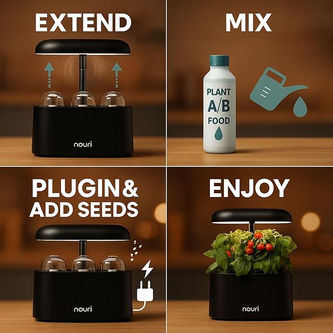 Nouri 5 pod Smart Garden for Home Cooks | w/Heirloom Tomato | Hydroponics Growing System | LED Grow Lights | Indoor Herb Garden Kit | Herb Growing Kit Indoors for Plant Lovers, Gardeners, Kitchen