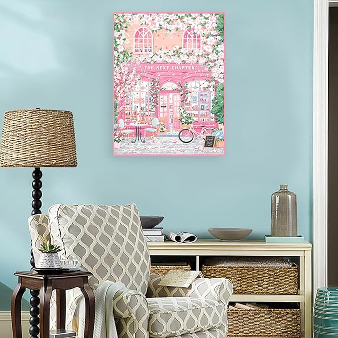 Eterkosu Pink Shop Diamond Art Painting Kits for Adults - DIY City Scenery 5D Paint with Diamonds Gem Art Painting Kits DIY Round Full Drill Diamond Dots Paintings Adult Crafts