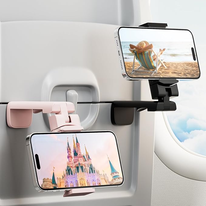 2 PCs Airplane Phone Holder for Christmas Stocking Stuffers, Klearlook 360° Rotation Travel Essentials Phone Mount for Desk, Handsfree Flexible Travel Accessories for Flying, Valentines Day Gift