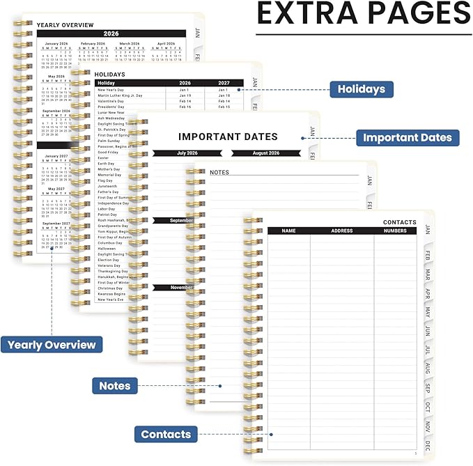 2026 Planner, Weekly and Monthly Calendar Planner for Women, Jan 2026 - Dec 2026, Hardcover Planning Agenda book with Tabs, Spiral Bound, Inner Pocket, Perfect for School Office Supplies, 8.5" x 11" - Blue Elegance