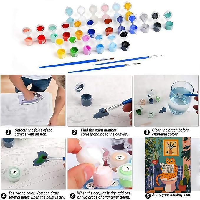 CSZPPQAF Animals Paint by Numbers for Adults Beginner, Cats Paint by Number Kits on Canvas, DIY Acrylic Oil Painting by Numbers for Home Wall Decor 12X16inch