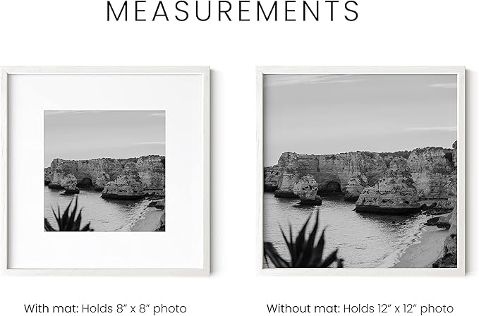 HAUS AND HUES White Oak Wood 12x12 Picture Frame - Square Frame Matted to 8x8, Minimalist White Frame for Gallery Wall or Posters (12x12 in, White, Set of 1)