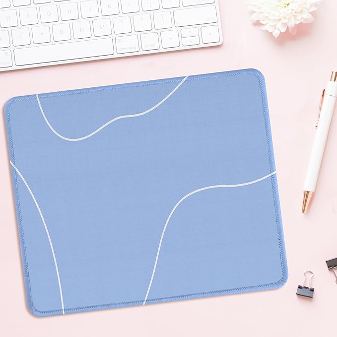 Seorsok Square Aesthetic Cute Line Mouse Pad,Office Home Personalized Mouse Mat Design,Waterproof Mousepad,Non-Slip Rubber Base Computer Mouse Pads for Wireless Mouse,Blue