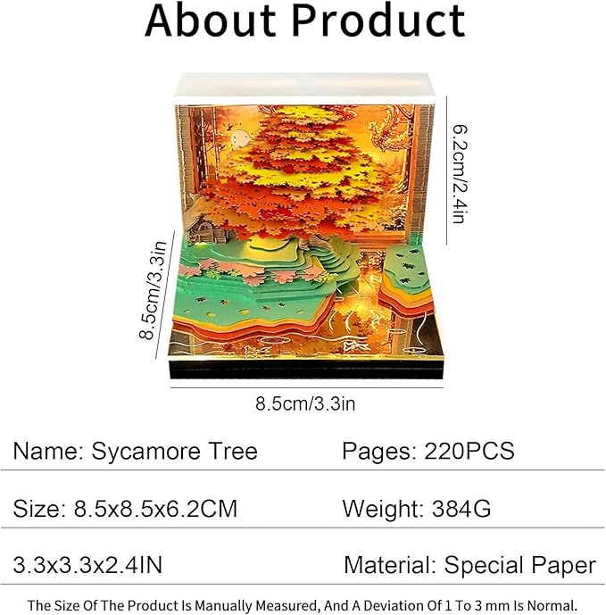 Time Piece Calendar 2026,3D Tree Tear-Away Memo Pad Creative Desk Calendars,3D Notepad Paper Carving Art Sticky Notes,3D Calendar 2026 Suitable for Room and Office Desktop Decoration