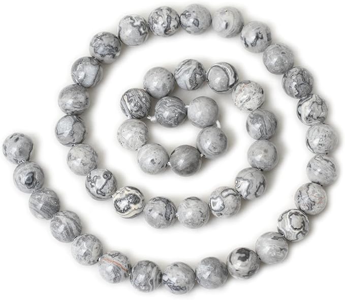 45PCS 8mm Natural Map Stone Round Loose Beads for Jewelry Making DIY Findings 1 Strand 15"