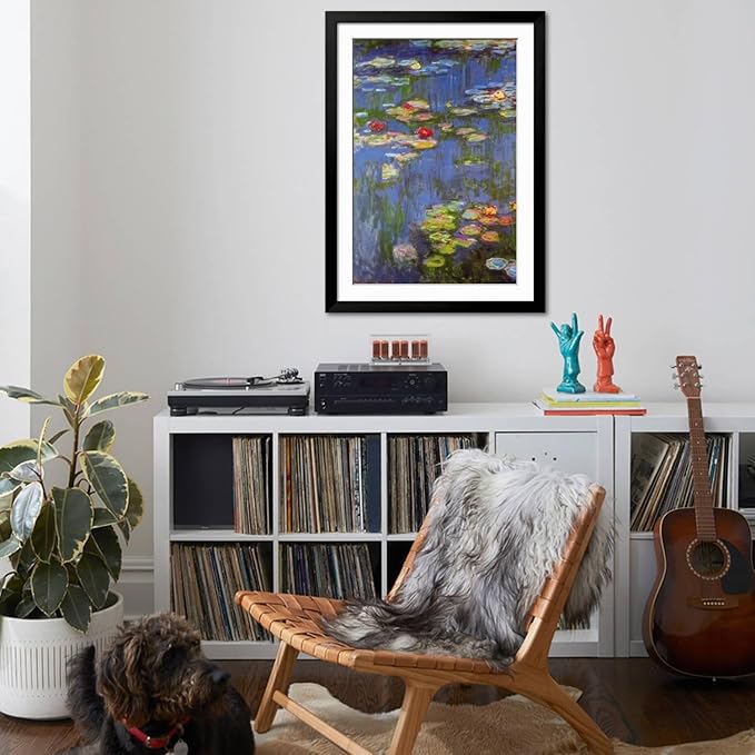 ART.COM Wall Art Print Water Lilies No. 3 on Black Frame by Claude Monet, 32" x 44"
