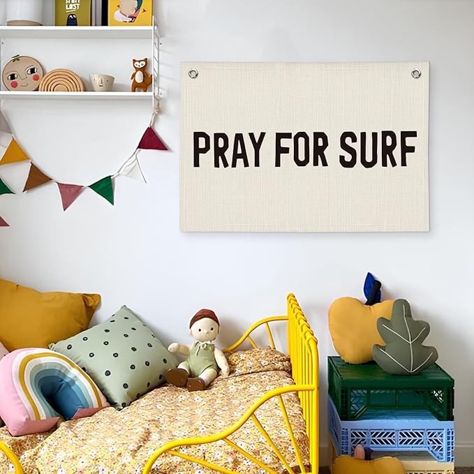 Surf Decor, Coastal Beach Room Decor Aesthetic, Surf Linen Banner Wall Hanging Canvas Banner Flag Decor for Coastal Surfer Room Bedroom Beach Decorations