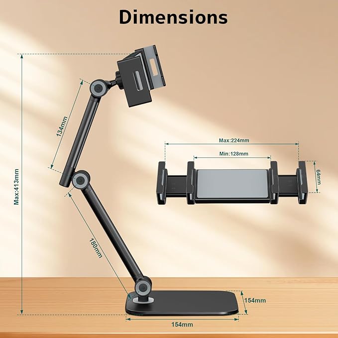 Tablet Stand for iPad, Phone Stand Holder with Heavy-Duty Base for Desk, Multi-Angle Adjustable Foldable Tablet Holder Compatible with 4.7-12.9 Devices - iPhone, Kindle, Galaxy Tab, Black