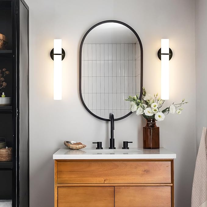 Black Wall Sconces Set of 2, 18 inch Bathroom Sconces with Acrylic Shade 18W 3000K LED Dimmable Modern Wall Sconces Wall Lights for Bedroom Living Room Hallway Stairway