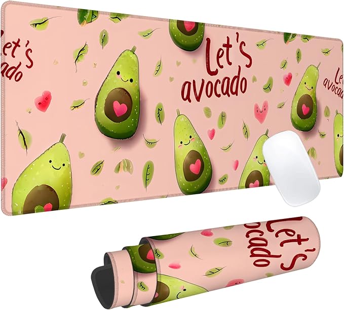 Avocado Gaming Mouse Pad, Office Desk Mat, Anti-Slip Rubber Base Cool Aesthetic Mouse Pads for Computer Laptop Keyboard School Home Desktop Gamer Home Accessories Decor 31.5" x 11.8"