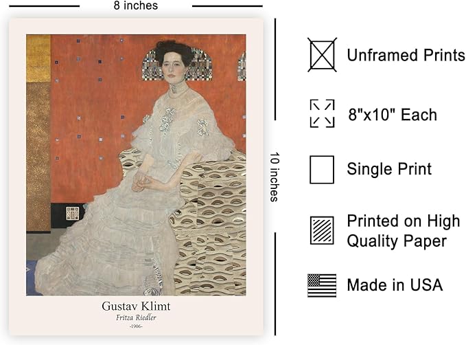 Poster Master Vintage Gustav Klimt Poster - Retro Fritza Riedler Print - Art Nouveau - Portrait Art - Symbolism Art - Aesthetic Art - Classic Painting - Living Room Decor - 8x10 UNFRAMED Wall Art