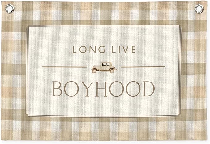 Vintage Long Live Boyhood Boys Room Decor Wall Art,Car Room Decor Linen Banner Print Wall Hanging for Toddler Dorm Playroom Nursery 30X20 Inch
