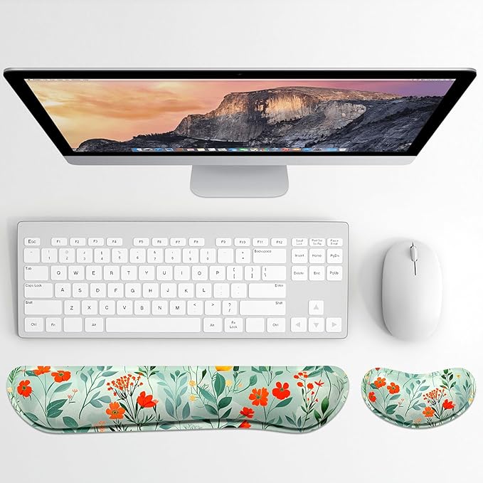 Dapesuom Enlarge Keyboard Wrist Rest, Memory Foam Wrist Cushion for Desk Mats Support, Typing Pain Relief Keyboard Mouse Pad Rests Set with Non-Slip Base for Gaming Laptop Computer, Abstract Flowers