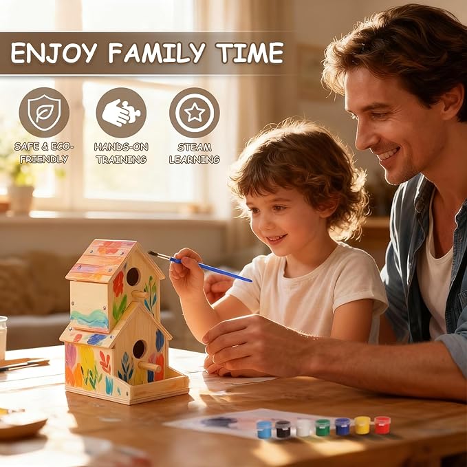 SainSmart Jr. Bird House 2-Story, Wooden Birdhouse Kids Woodworking Kit with Brushes and Paint - DIY Woodcraft Building Projects for Kids and Adults - STEM Teaching Tools, Ideal Gift for Boys & Girls