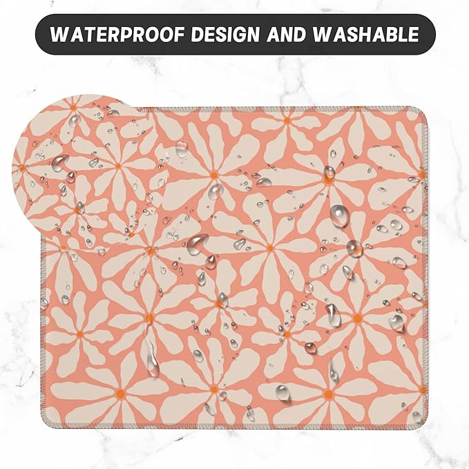 Mouse Pad, Boho Retro Groovy Orange Flowers Mouse Pads for Desk,Waterproof Anti-Slip Rubber Gaming Mouse pad with Stitched Edges for Gaming Office Laptop Computer Men Women