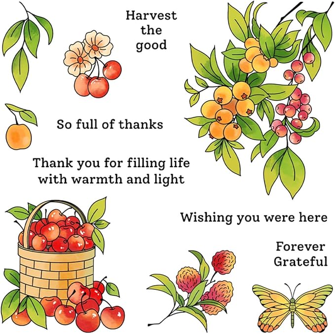 Harvest Season Fruit Basket Stamps and Cutting Dies for Card Making DIY Transparent Silicone Clear Stamp and Metal Die Cuts Sets for Scrapbooking Paper Greeting Cards Decor Seals Craft Supplies