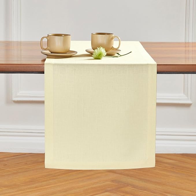 Solino Home Linen Table Runner 120 Inches Long - 100% Pure Linen Creamy Ivory Table Runner 14 x 120 Inch for Spring, Easter - Diana Medium Weight