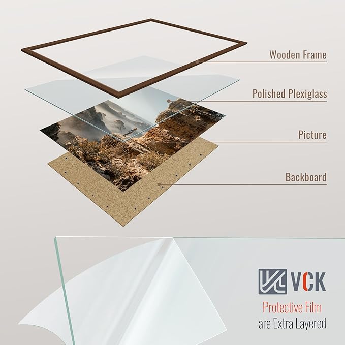 VCK 13x19 Picture Frame Set of 4 - Brown, Gallery-Quality Wood Poster Frames, 1.1-Inch Wide Border, Polished Plexiglass, Vertical or Horizontal Wall Display for Photo/Art/Prints, Brown