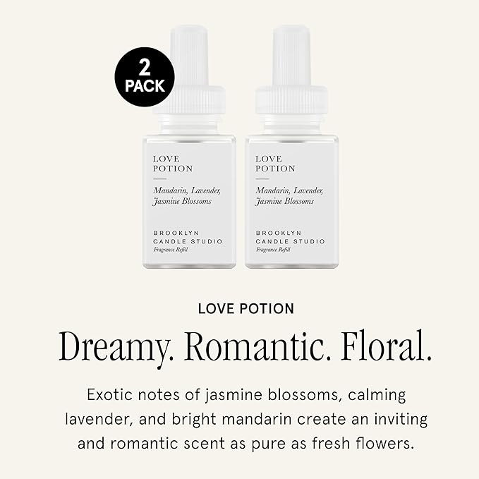 Pura & Brooklyn Candle Studio Home Scent Refill - Smart Home Air Diffuser - Up to 120-Hours of Luxury Fragrance per Refill - Home Essential - Clean & Safe Diffuser Fragrance - 2 Pack, Love Potion