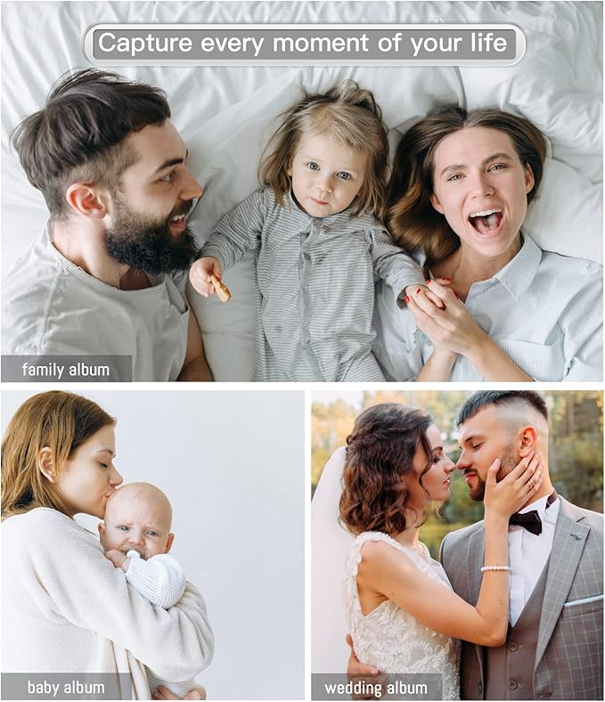 Popotop Photo Album Self Adhesive with Picture Display Window,40 Pages DIY Baby Memory Book for 4x6 8x10 Picture,Linen Cover Scrapbooking Supplies Kit for Wedding,with Scraper and Metallic Pen