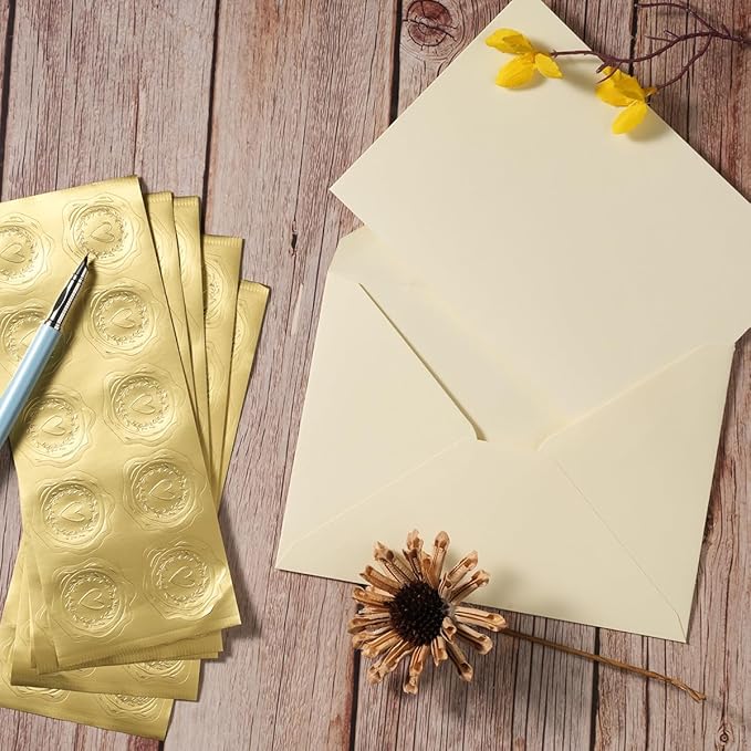 50 Pack A7 Colorful Envelopes with 5x7 Blank Heavy Colored Folded Cardstock and Gold Stickers for Greeting Cards, Wedding, Birthday Party, Baby Showers, Invitations (5x7)