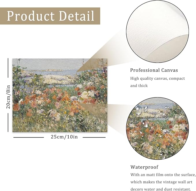 uniro Vintage Wall Art, Farmhouse Wall Art Spring Seaside Wildflowers Wall Decor, French Country Decor Canvas Prints Floral Landscape Oil Painting Vintage Art Pictures for Bedroom Bathroom Kitchen Decor( 8" x 10"-UNFRAMED)