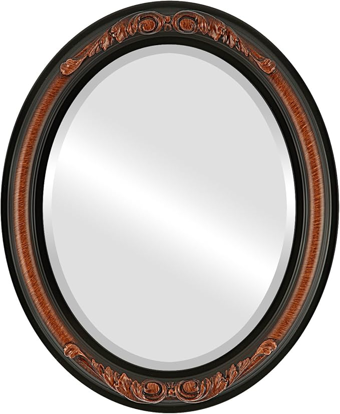 OVALCREST Oval Beveled Wall Mirror for Home Decor - Florence Style - Vintage Walnut - 32" x 26"
