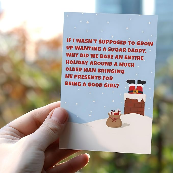 (5.3x8in) Funny Adult Christmas Card for Her, Naughty Sugar Daddy Holiday, Santa Stuck in Chimney, Festive Greeting for Girlfriend, Wife or Friend, Sexy Xmas Card with Envelope (Xmas 45)