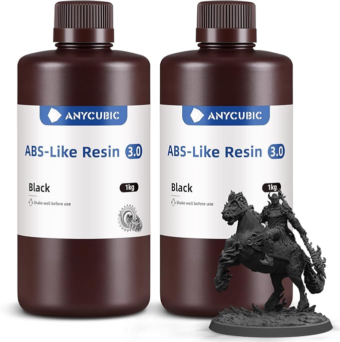 ANYCUBIC 3D Printer Resin Bundle, ABS-Like 3.0 Resin for 8K/14K/16K 3D Printing, Strong Strength, High Precision, Low Odor, Wide Compatibility for All LCD Resin 3D Printers (Black, 2kg)