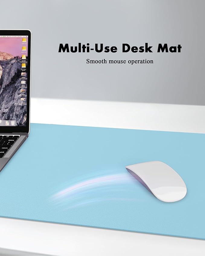 YSAGi Double-Sided Desk Pad, 35.4"x17" Leather Desk Mat, Eco Cork Desk Pad Protector,Large Mouse Pad,Waterproof Desk Blotter for Office/Home (Baby Blue/Cork)