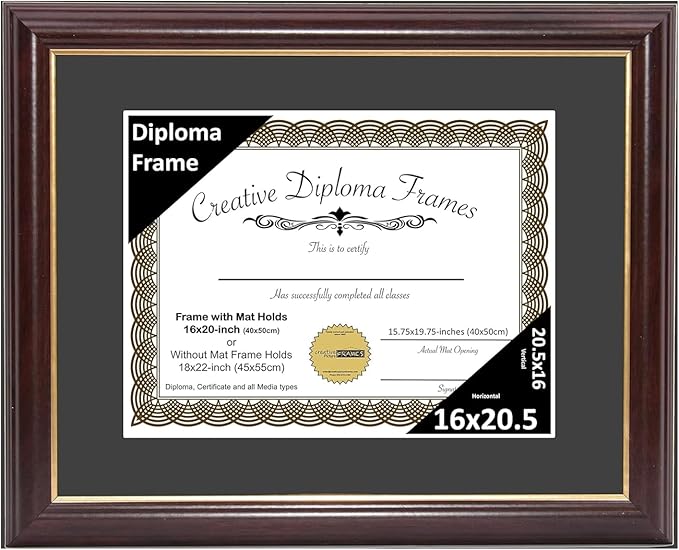 Creative Picture Frames 16x20.5 Classic Black Diploma Frame with Black Mat Glass and Installed Wall Hangers | Frame Holds 18x22 Media without Mat