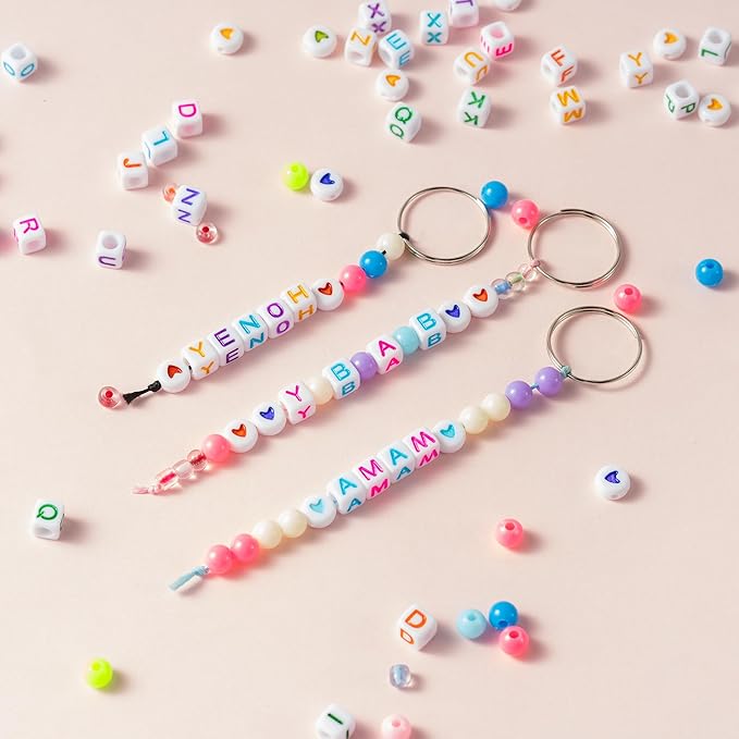 WATINC 286Pcs DIY Keychain Making Craft Kits,Beads for Jewelry Making Set Supplies with Colorful Alphabet Transparent Beads, Bag Charm Bracelets Key Ring Accessories Festival Party Favor for Women Men