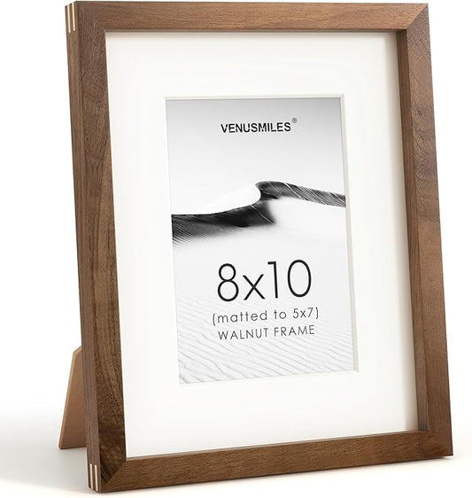 8x10 Picture Frame, USA-Sourced Natural Walnut Wood Photo Collage Frame with HD Tempered Glass, Modern Simple 8 x 10 Wooden Frame Matted to 5x7, Gallery Wall Frames for Art, Wall or Tabletop Display