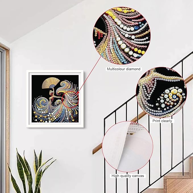 Tontut Diamond Art Painting Kit, Fan Lady 5D DIY Special Shape Mosaic Crafts for Beginners and Adults, can be Gifted to Family and Friends, Great for Decorating Home and Office Walls