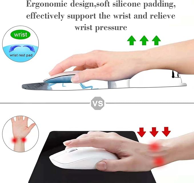 Cute Ergonomic Mouse Pad with Wrist Rest, Gaming Mouse Pad with Wrist Support, Funny Mouse Pads for Desk, Computer Mousepad with Non-Slip Pain Relief PU Base, Cute Office Desk Accessories
