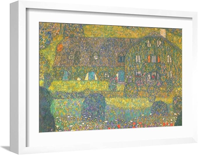 ART.COM Wall Art Print House in Attersee on White Frame by Gustav Klimt, 22" x 16"