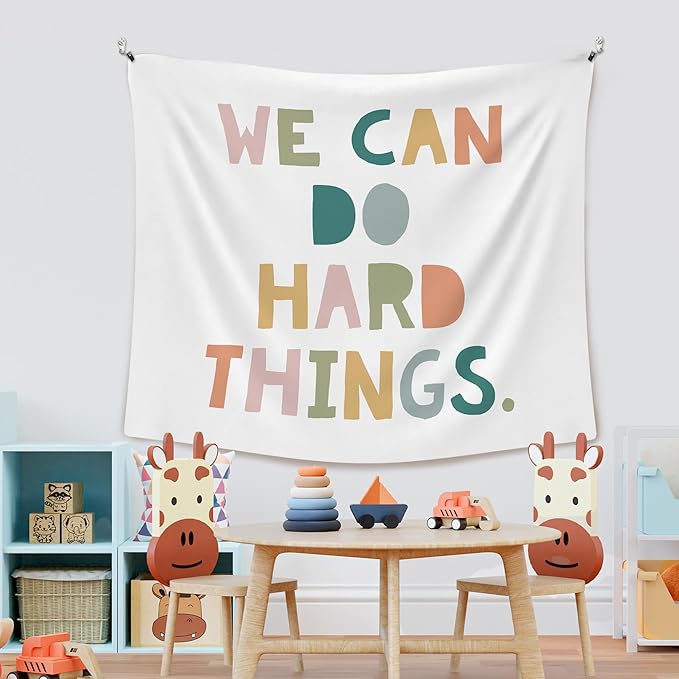 XLDLIOO Boho Classroom Tapestry, We Can Do Hard Things Inspirational Wall Tapestry Hanging for Bedroom, Inspirational Tapestries Decor Art for Kids Room Classroom Playroom, 50x60in