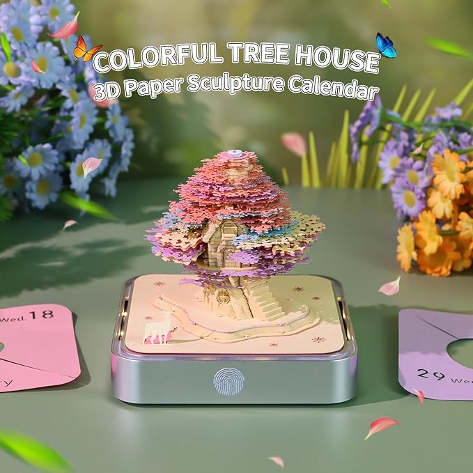 3D Time Piece Calendar 2026 3D Tear Away Art Memo Pad Notepad Desk Calendar with Light,3D Art Calendar Desktop Decoration Gift for Christmas (Colorful Tree)